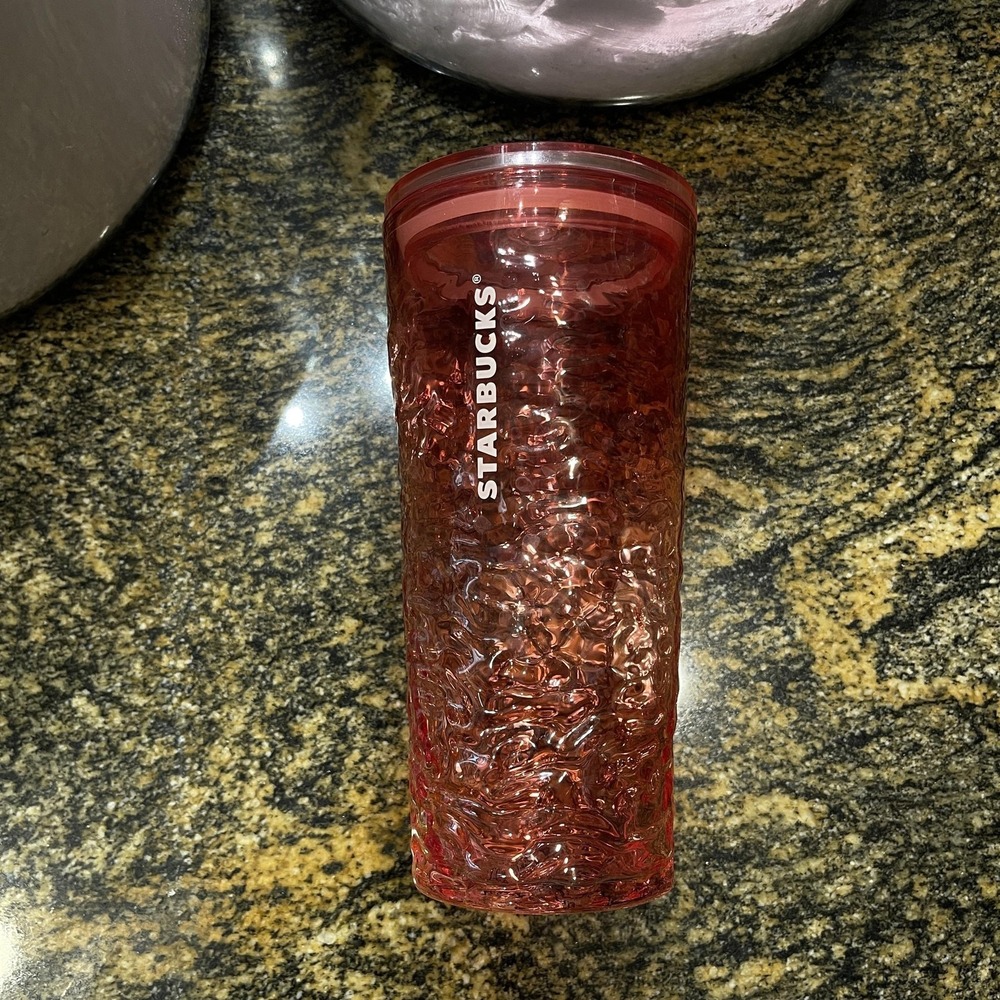 Starbucks 18 oz Tumbler Textured Pink Cold Cup 2022 Floral Lid Limited Edition